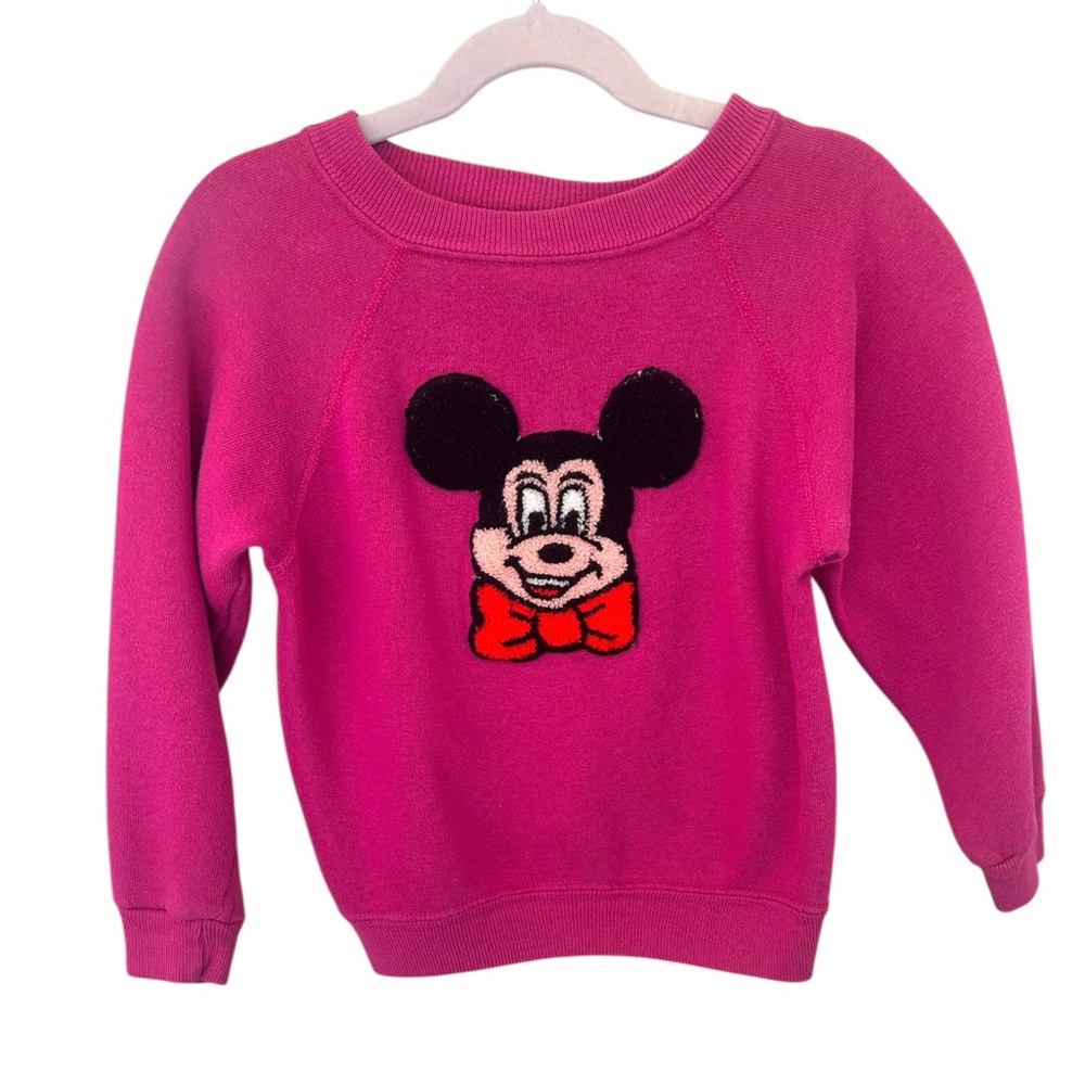 Pink Mickey Mouse Sweatshirt with Crew Neck and Ribbed Cuffs